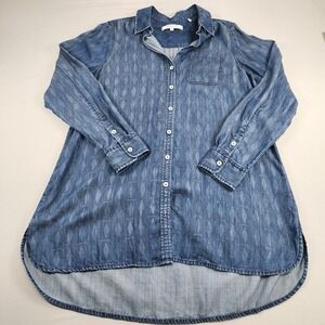 Foxcroft Women's Blue Size 12 Shirt Tencel Lyocell Chambray Button Down